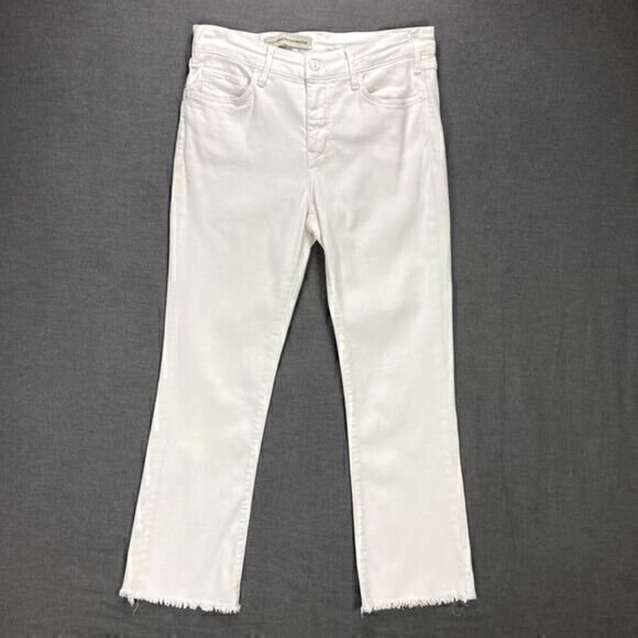 Anthropologie Pilcro Jeans Womens Size 32 White Frayed Hem Stretch Straight Leg - Picture 1 of 15